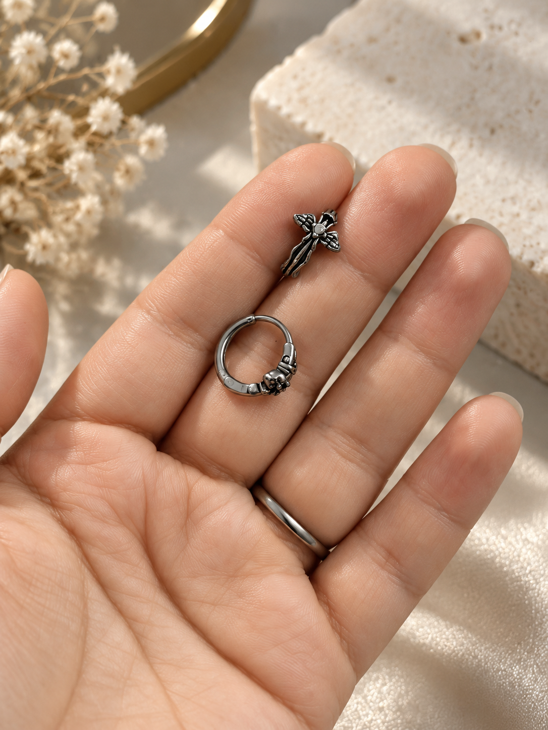 پرسینگ حلقه ای گوش دونه ای صلیب اسپرت دخترانه پسرانه استیل